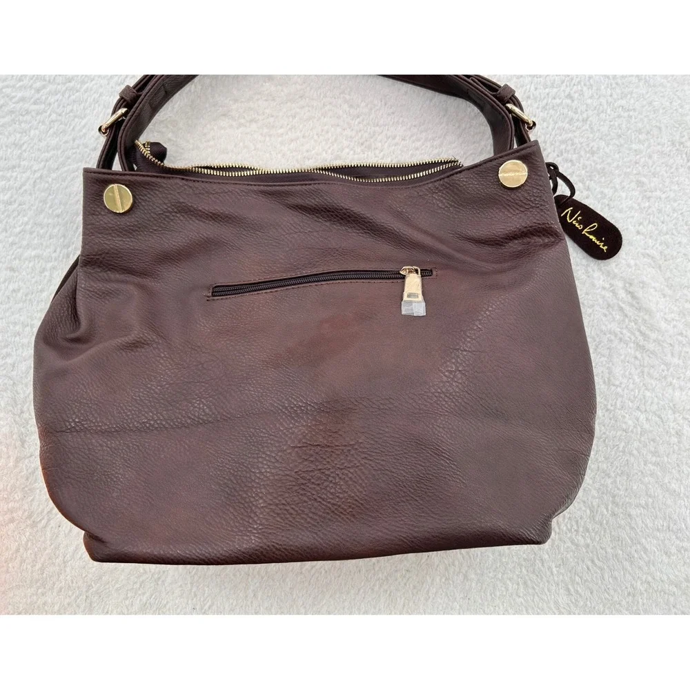Nico Louise Women Chocolate Brown Pebbled Hobo Shoulder Bag Suede Leather Look